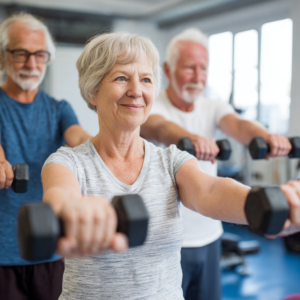Older adults working with fitness professional on personalized exercises